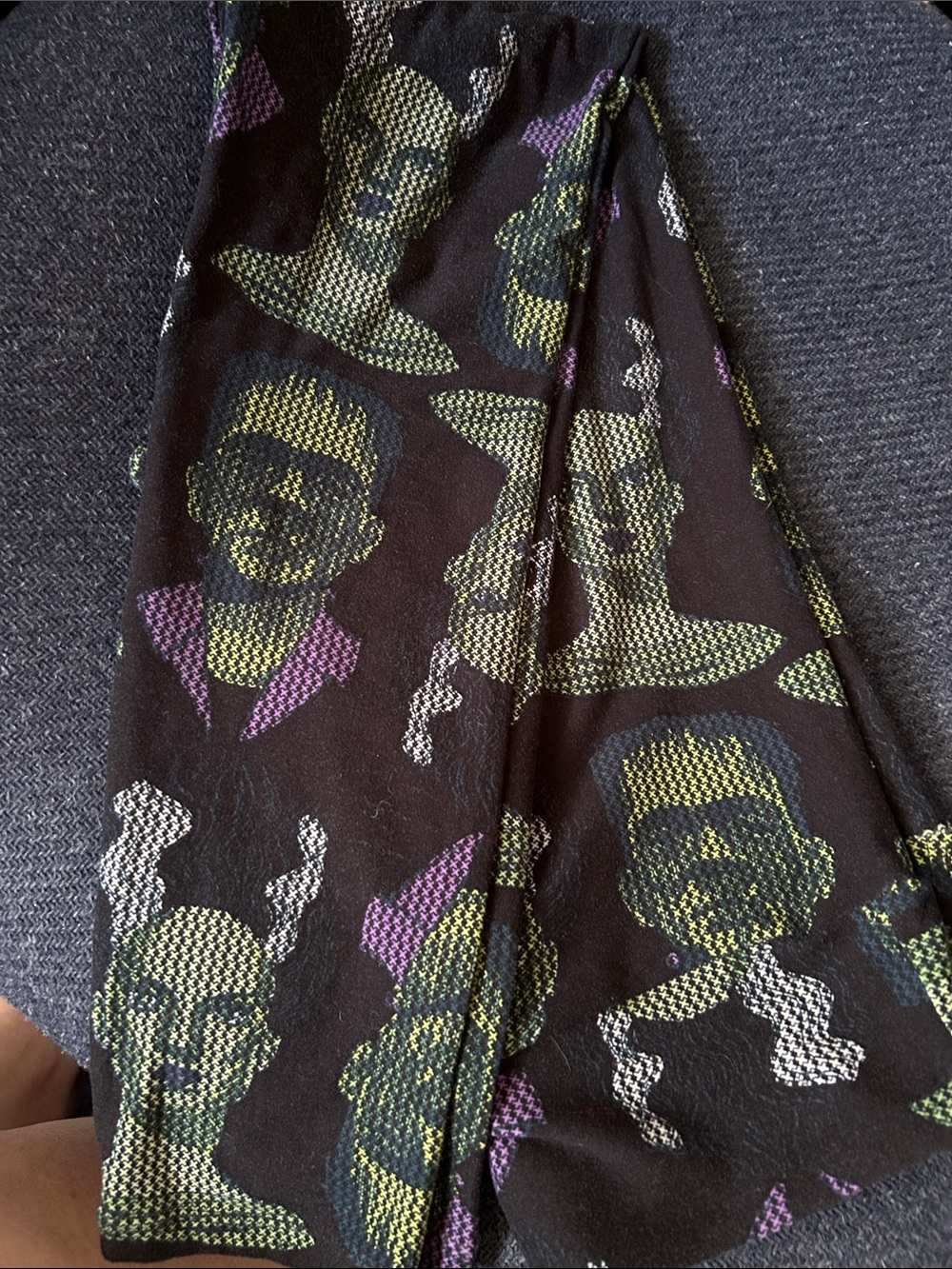 LuLaRoe soft Black Leggings with Neon Green and Purple Frankenstein and wife